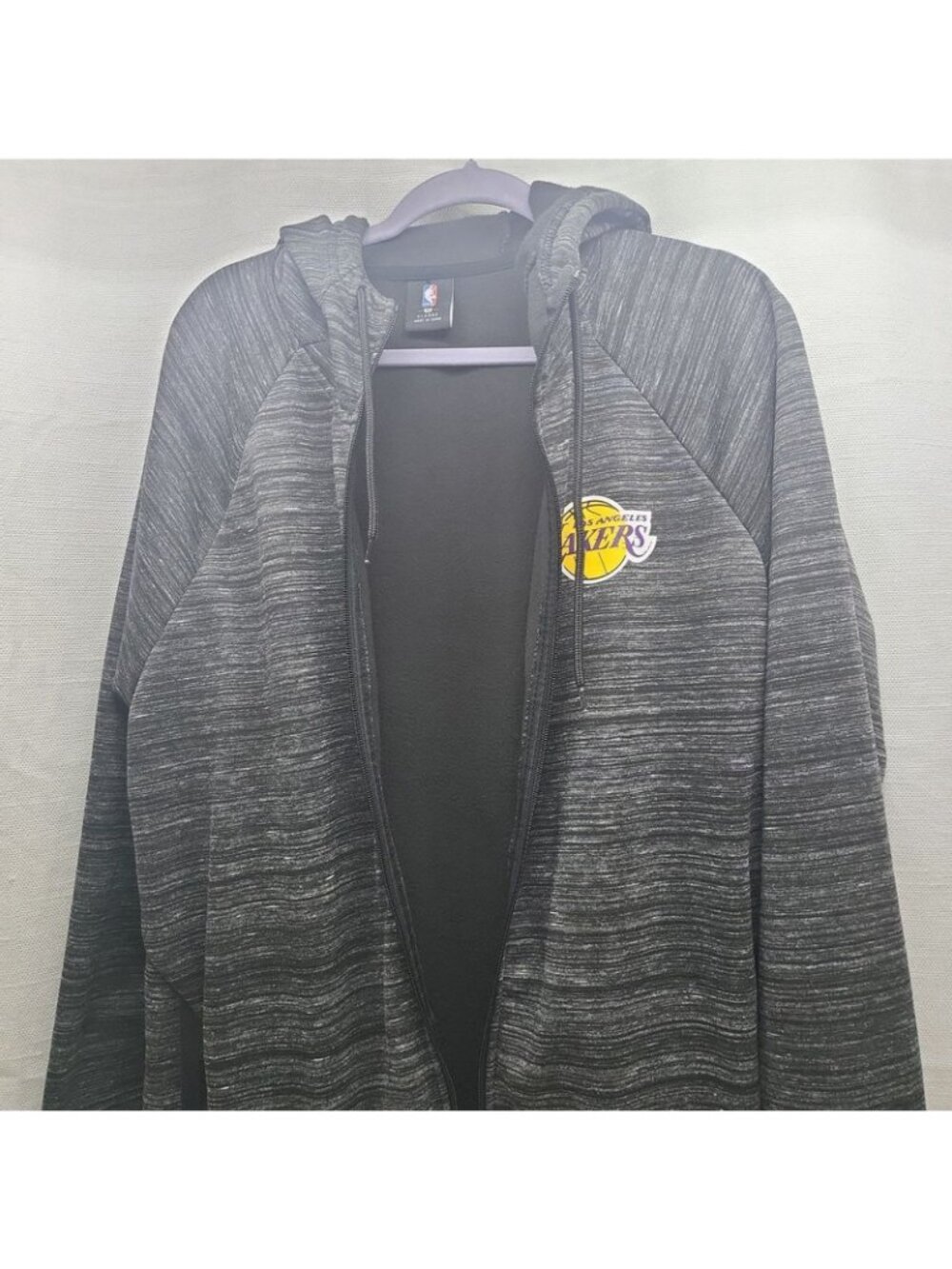 NBA Los Angeles Lakers Hoodie Jacket XL Full Zip Fleece Lined Basketball Gray - Picture 5 of 9